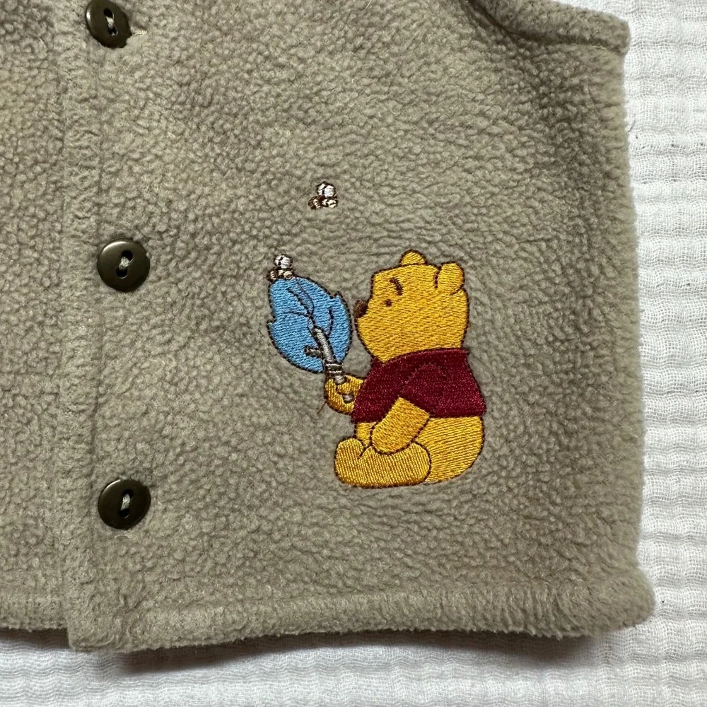 Vintage Y2K Winnie The Pooh Fleece Vest Embroidered Pooh Bear 0/3m Disney